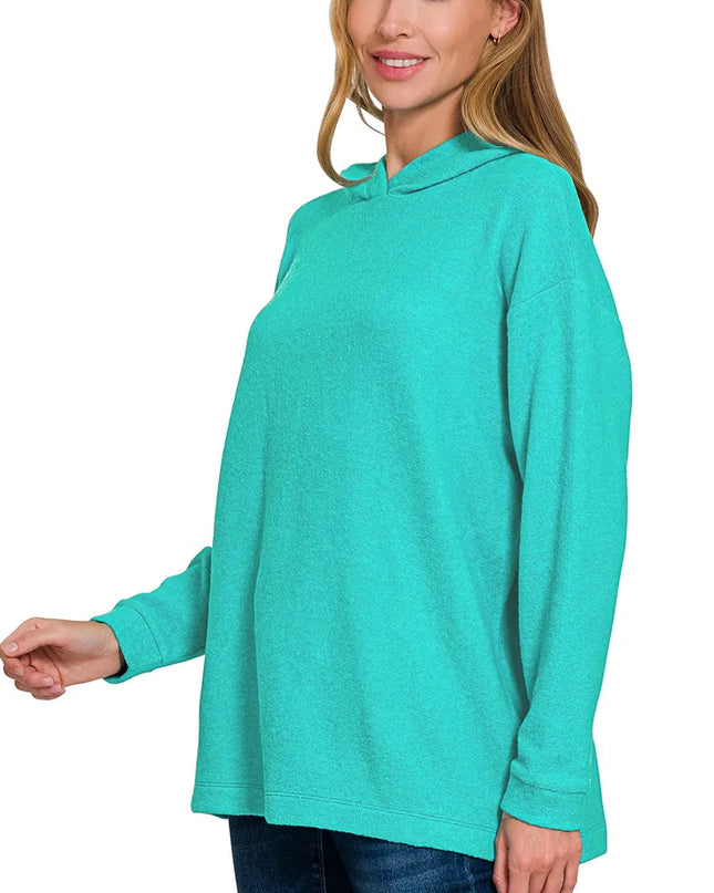 Zenana Hooded Brushed Melange Hacci Sweater
