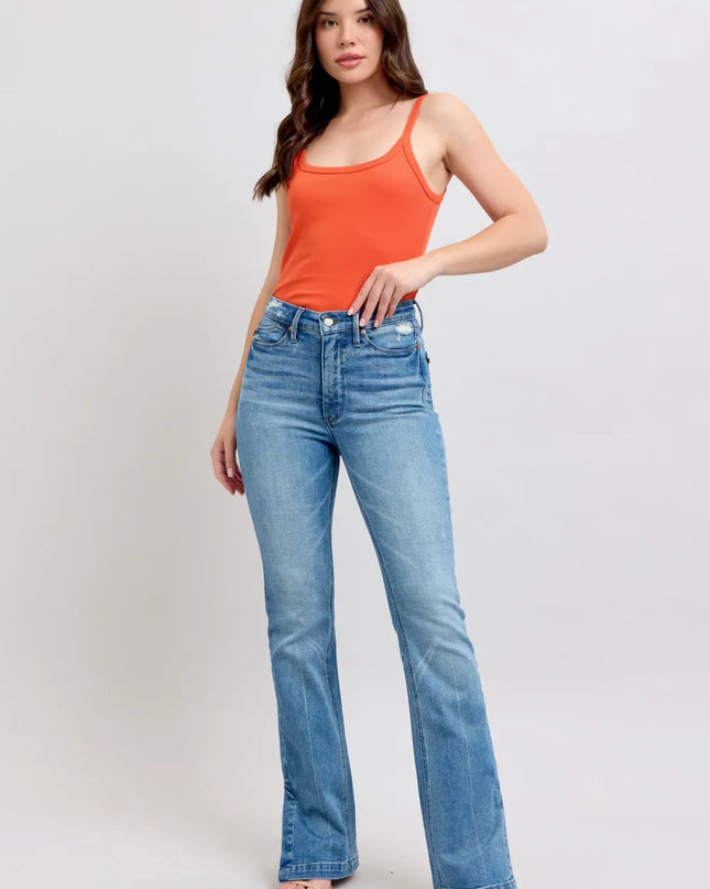 Judy Blue HW Tummy Control Vintage Wash Side Slit Slim Boot Jeans