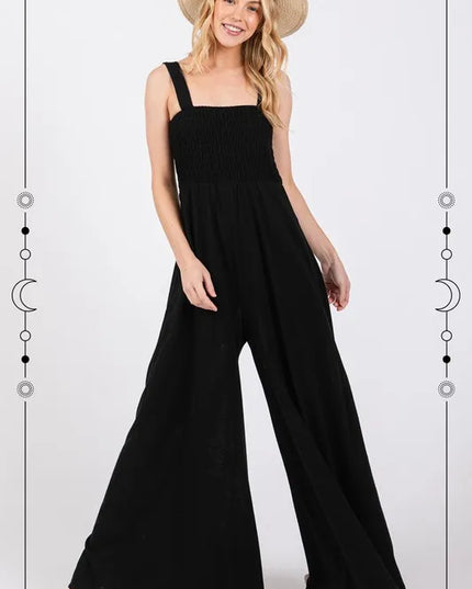 SAGE+FIG Smocked Flowy Wide Leg Jumpsuit