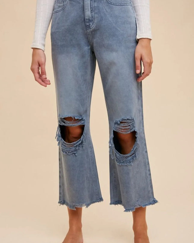 Annie Wear Distressed Raw Hem Jeans Dusty Blue