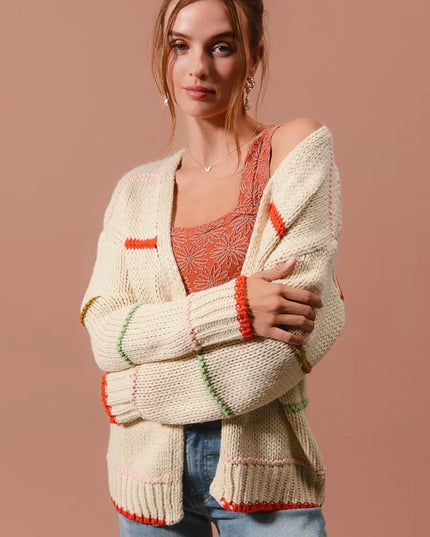 SO ME Loose Fit Multi Stripe Open Front Cardigan