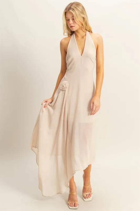 HYFVE Chiffon Halter Asymmetrical Hem Dress 