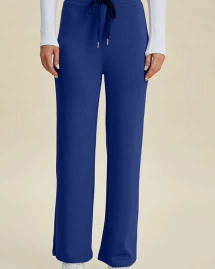 Basic Bae Full Size Air Scuba Drawstring Wide Leg Pants Blue