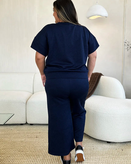 Double Take Full Size Texture Short Sleeve Top and Pants Set
