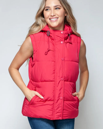 Snobbish Snap and Zip Closure Hooded Vest Magenta