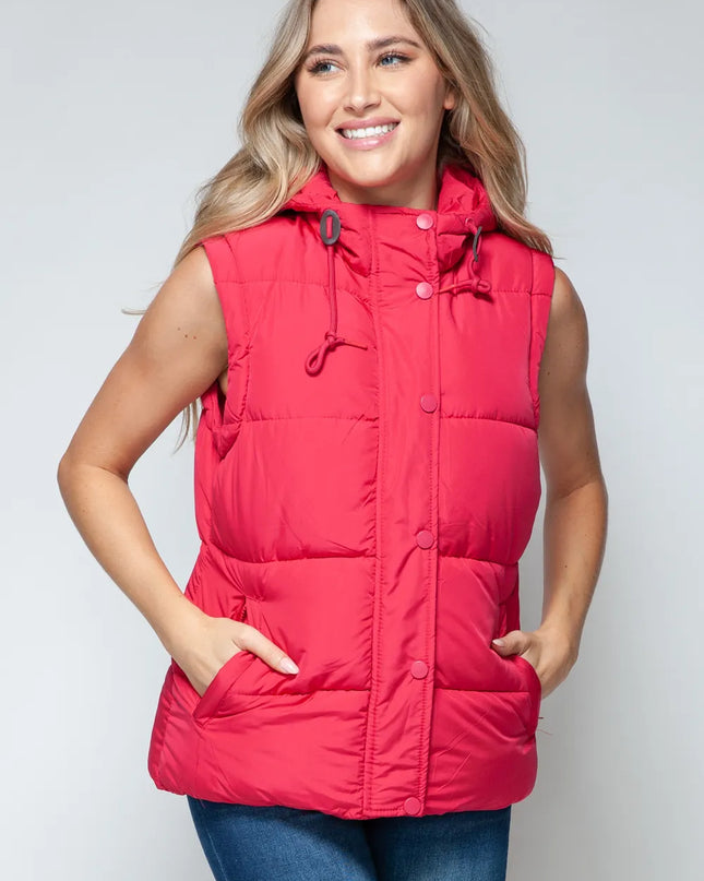 Snobbish Snap and Zip Closure Hooded Vest Magenta