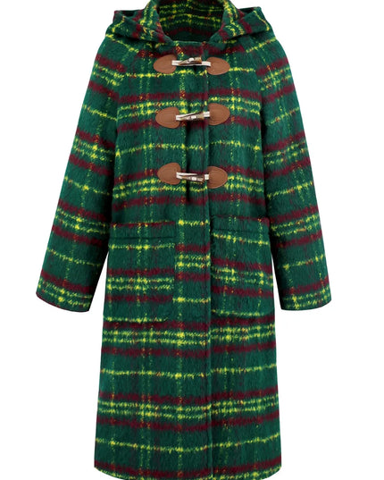 Plaid Long Sleeve Hooded Coat with Pockets