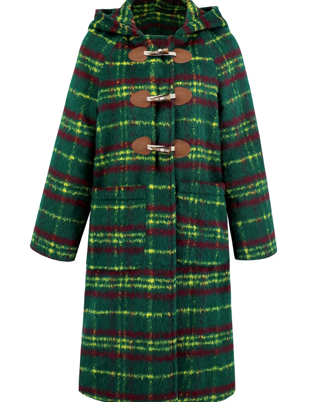 Plaid Long Sleeve Hooded Coat with Pockets