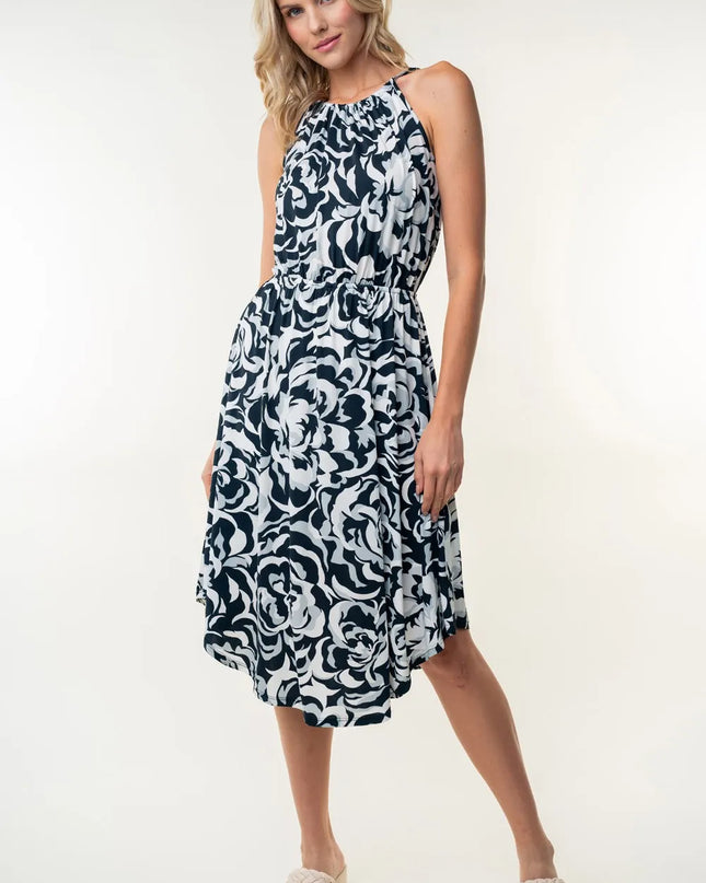 White Birch Tied Ruched Floral Sleeveless Knee Length Dress
