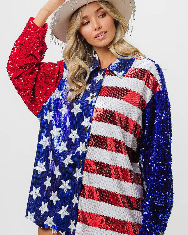 BiBi Velvet Sequin American Flag Shirt