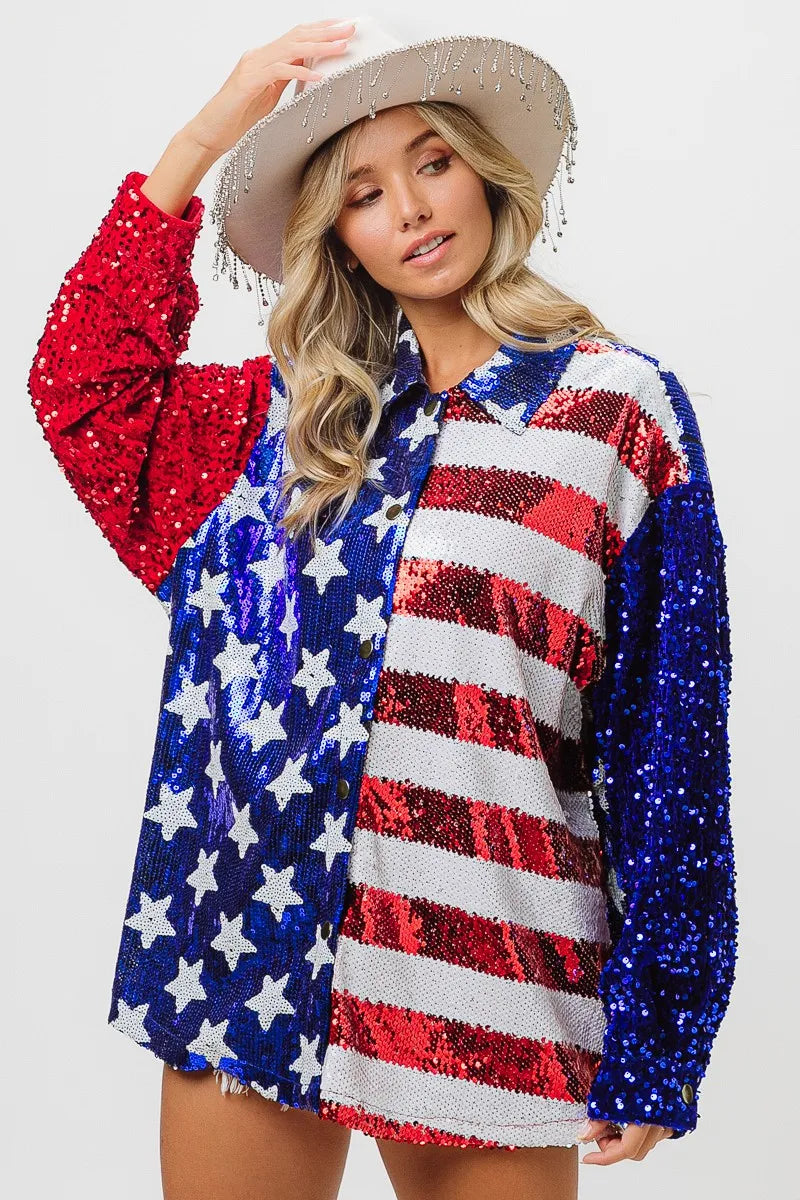 BiBi Velvet Sequin American Flag Shirt