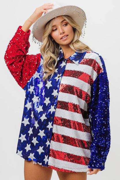 BiBi Velvet Sequin American Flag Shirt