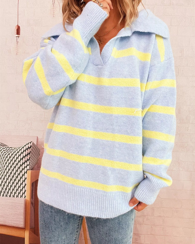 Striped Dropped Shoulder Sweater Light Blue One Size