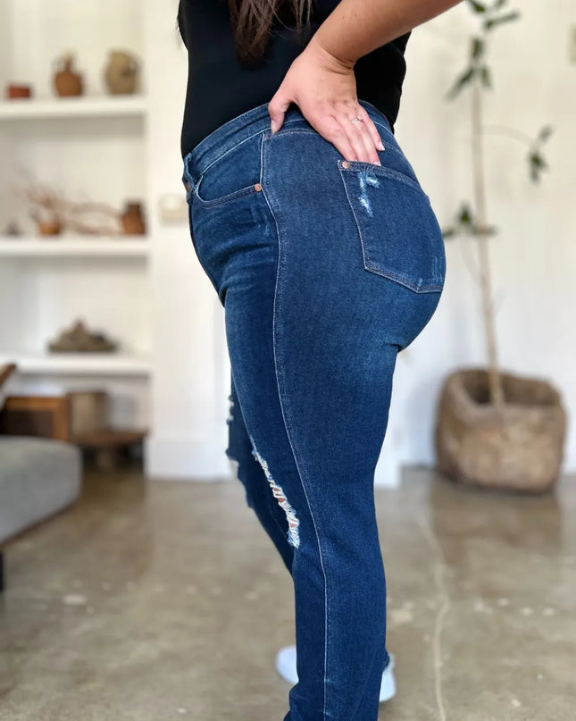 Judy Blue Full Size High Waist Rigid Magic Heavy Destroy Straight Jeans 
