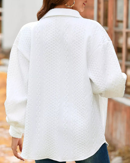 Cable Texture Puff Sleeve Loose Shacket