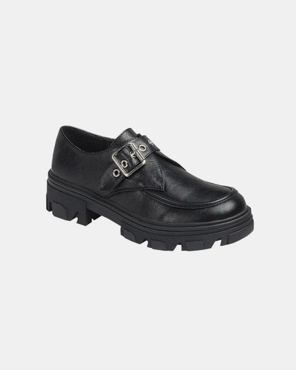Forever Link Buckled Platform Lug Sole Loafers Charcoal