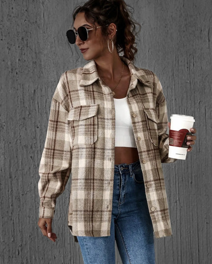Plaid Button-Up Long Sleeve Shirt