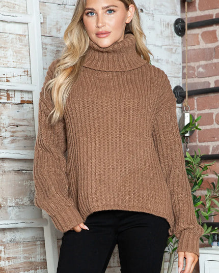Turtleneck Dropped Shoulder Pullover Sweater