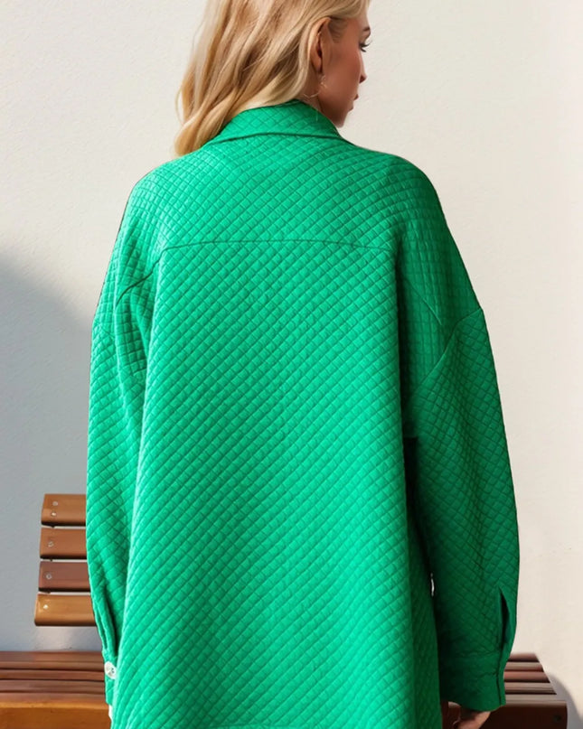 Double Take Full Size Textured Button Up Drop Shoulder Shacket