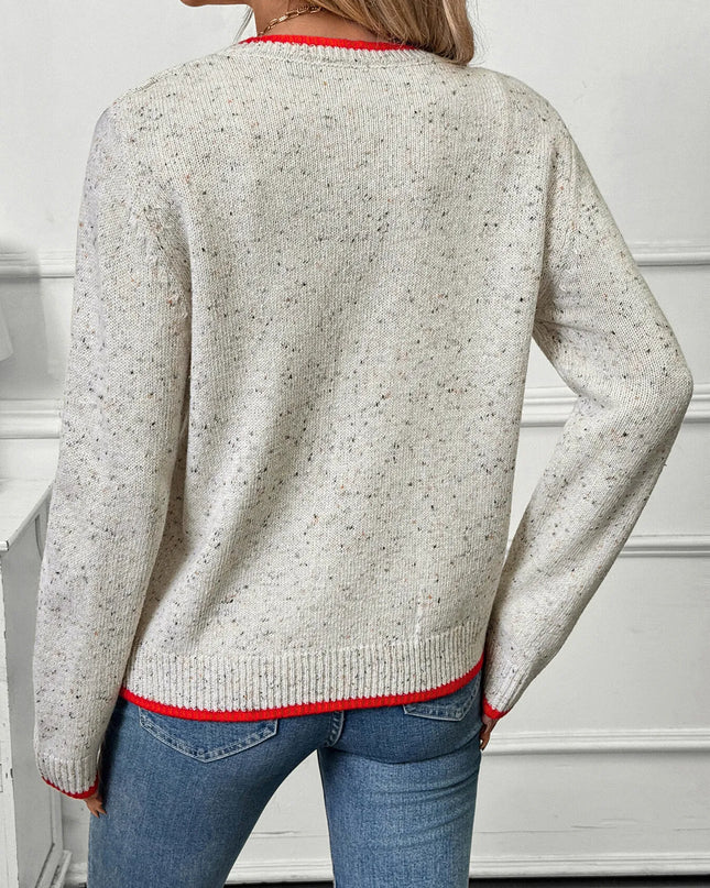 Contrast Trim Button Up Long Sleeve Cardigan