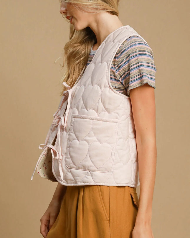 Umgee Heart Quilted Tie-Front Vest