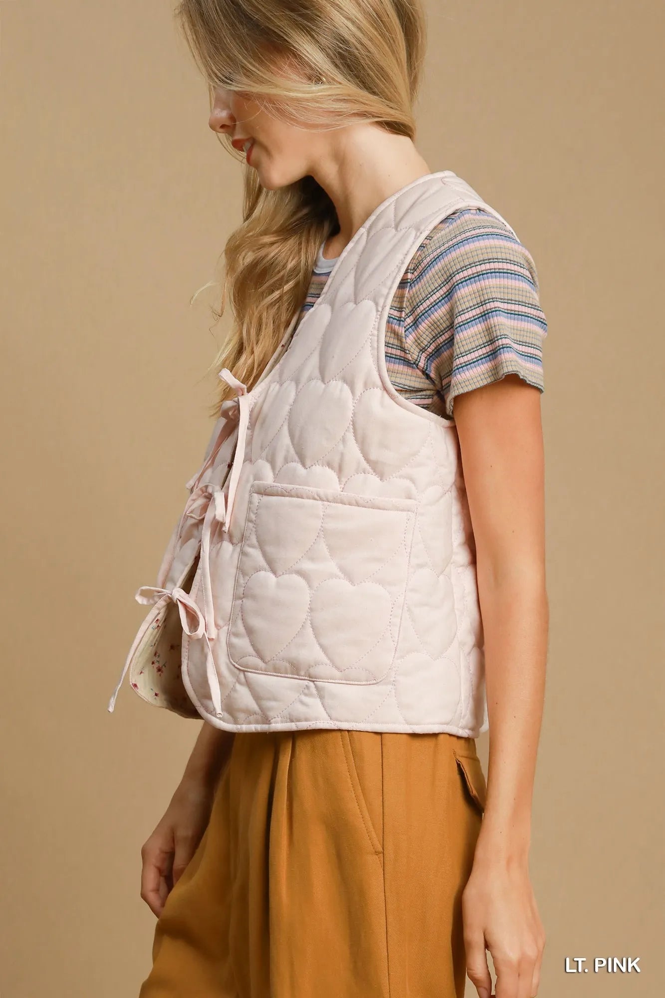 Umgee Heart Quilted Tie-Front Vest