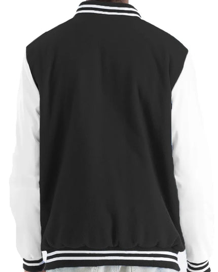 WEIV Men's Full Size Varsity Bomber Jacket with Leather Sleeves Plus Size