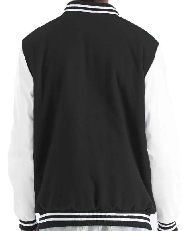 WEIV Men's Full Size Varsity Bomber Jacket with Leather Sleeves Plus Size