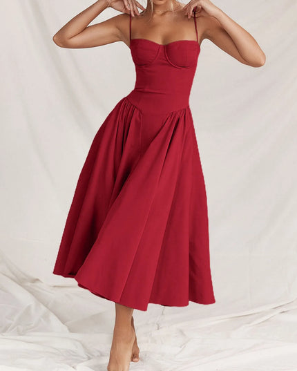 Ruched Sweetheart Neck Cami Dress Red