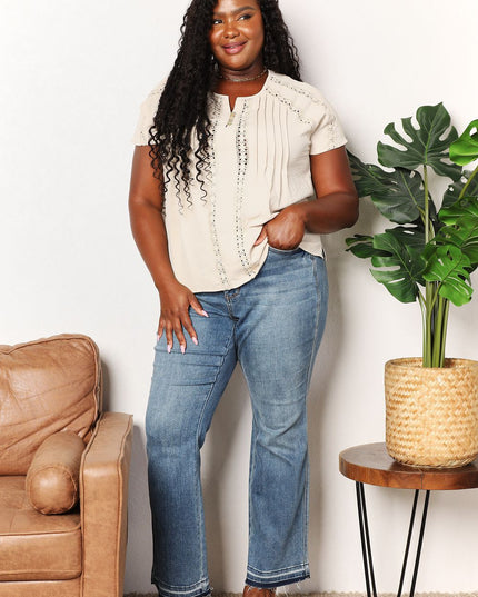 Double Take Crochet Buttoned Short Sleeves Top