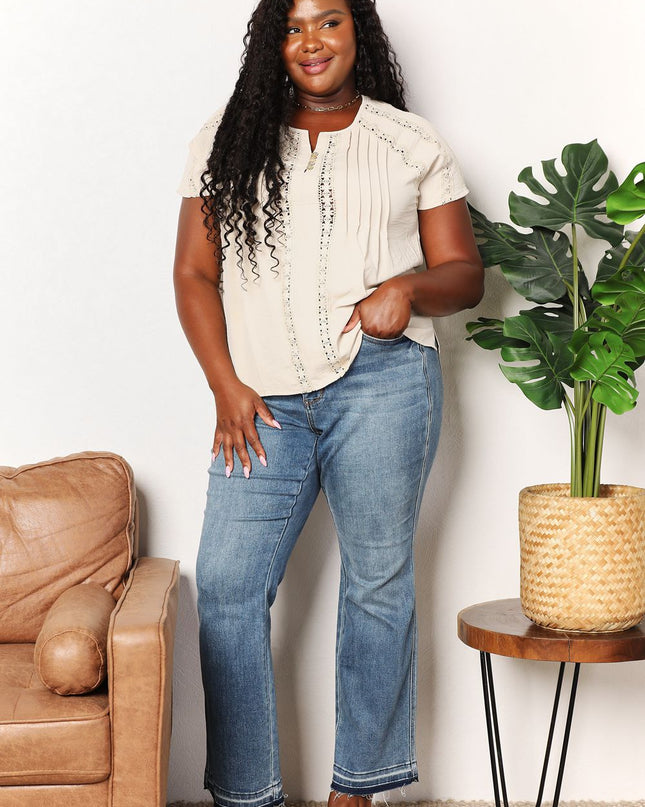 Double Take Crochet Buttoned Short Sleeves Top