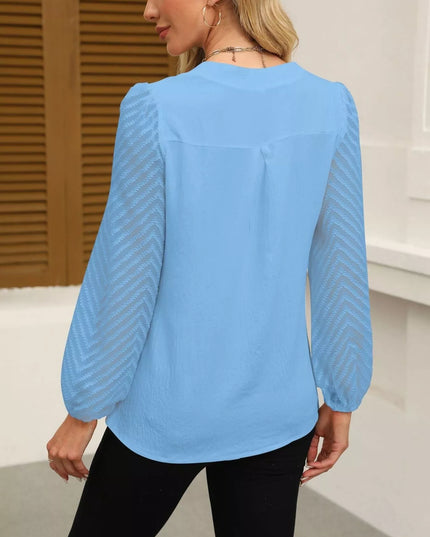Notched Balloon Sleeve Blouse