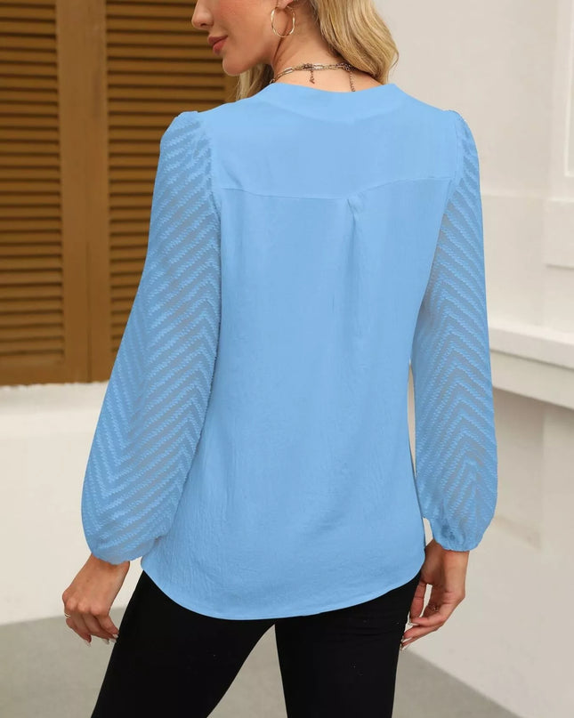 Notched Balloon Sleeve Blouse