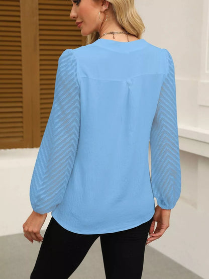 Notched Balloon Sleeve Blouse