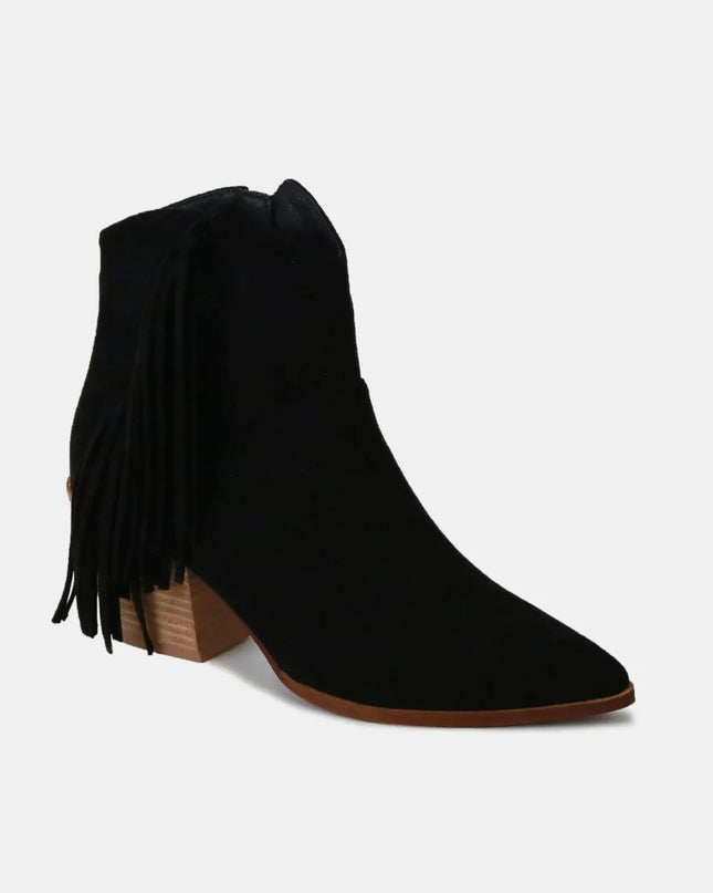 Beast Fashion Suede Fringe Point Toe Ankle Boots