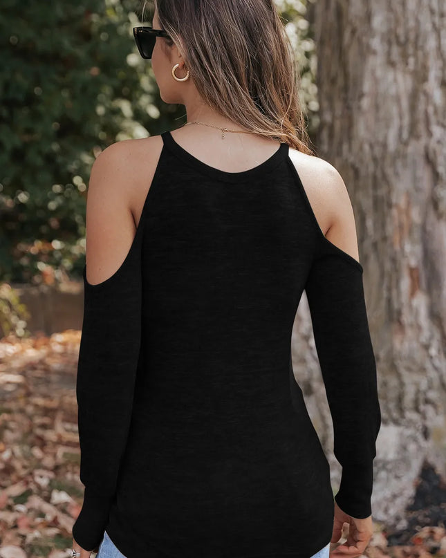 Round Neck Cold Shoulder Long Sleeve Top