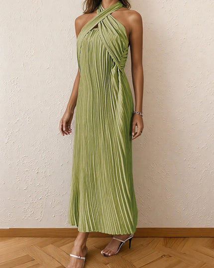 Pleated Halter Neck Midi Dress