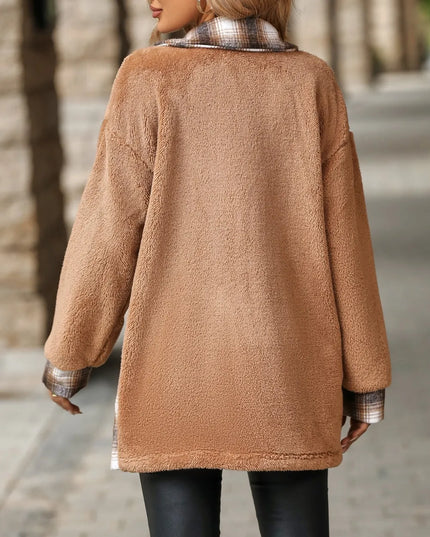 Plaid Contrast Dropped Shoulder Coat