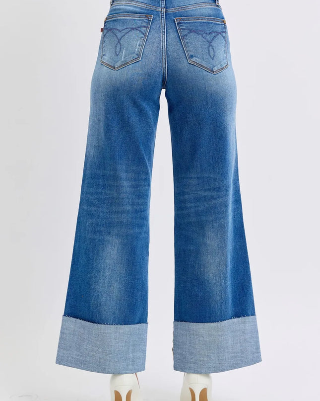 Judy Blue Full Size Distressed High Waist Wide Leg Jeans
