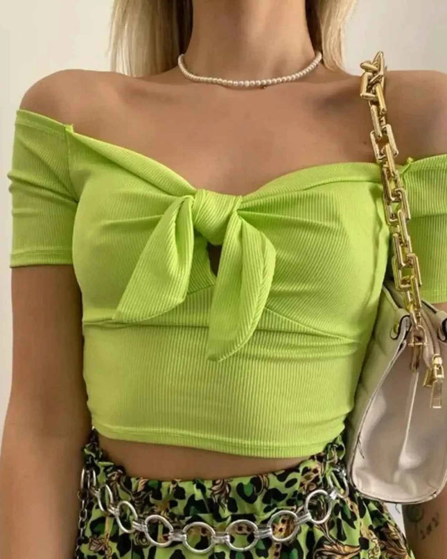 Off-Shoulder Bow-Tie Crop Top