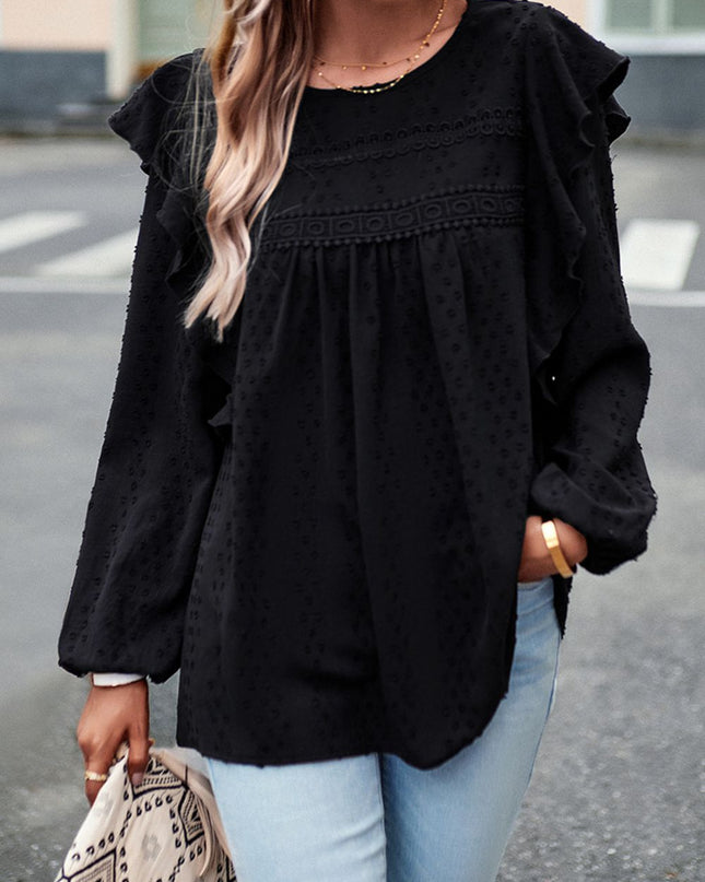 Devine Ruffle Trim Balloon Sleeve Blouse Black