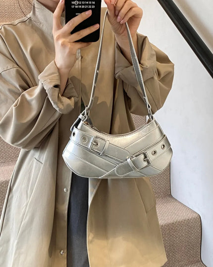 PU Leather Buckle Shoulder Bag 