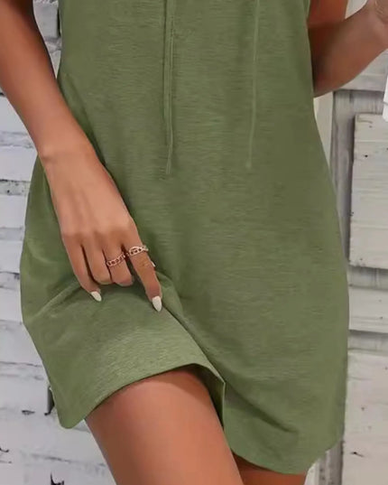 Full Size Drawstring Casual Sleeveless Hooded Mini Dress Plus Size 