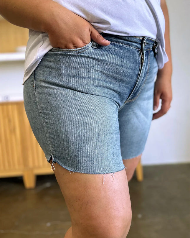 Judy Blue Full Size High Waist Raw Hem Denim Shorts