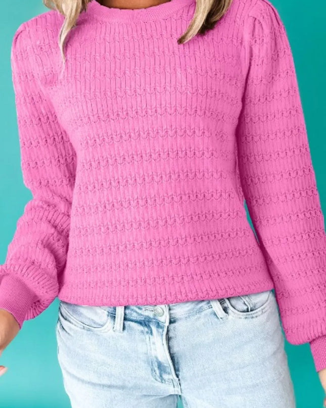 Texture Round Neck Long Sleeve Sweater