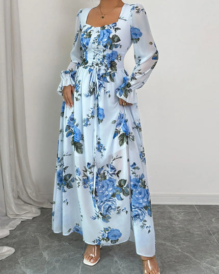 Floral Flounce Sleeve Maxi Dress