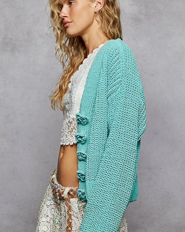 POL V-Neck Long Sleeve Cardigan with Exaggerated Buttons