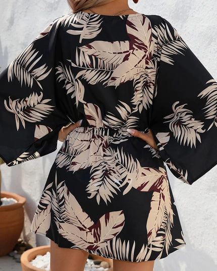 Color Block Drawstring Waist Button Up Dress