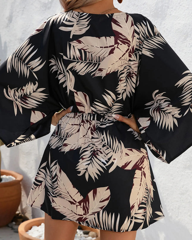 Color Block Drawstring Waist Button Up Dress