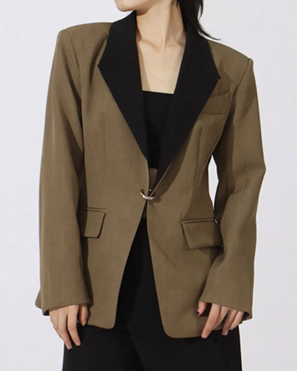 Contrast Lapel Collar Long Sleeve Blazer